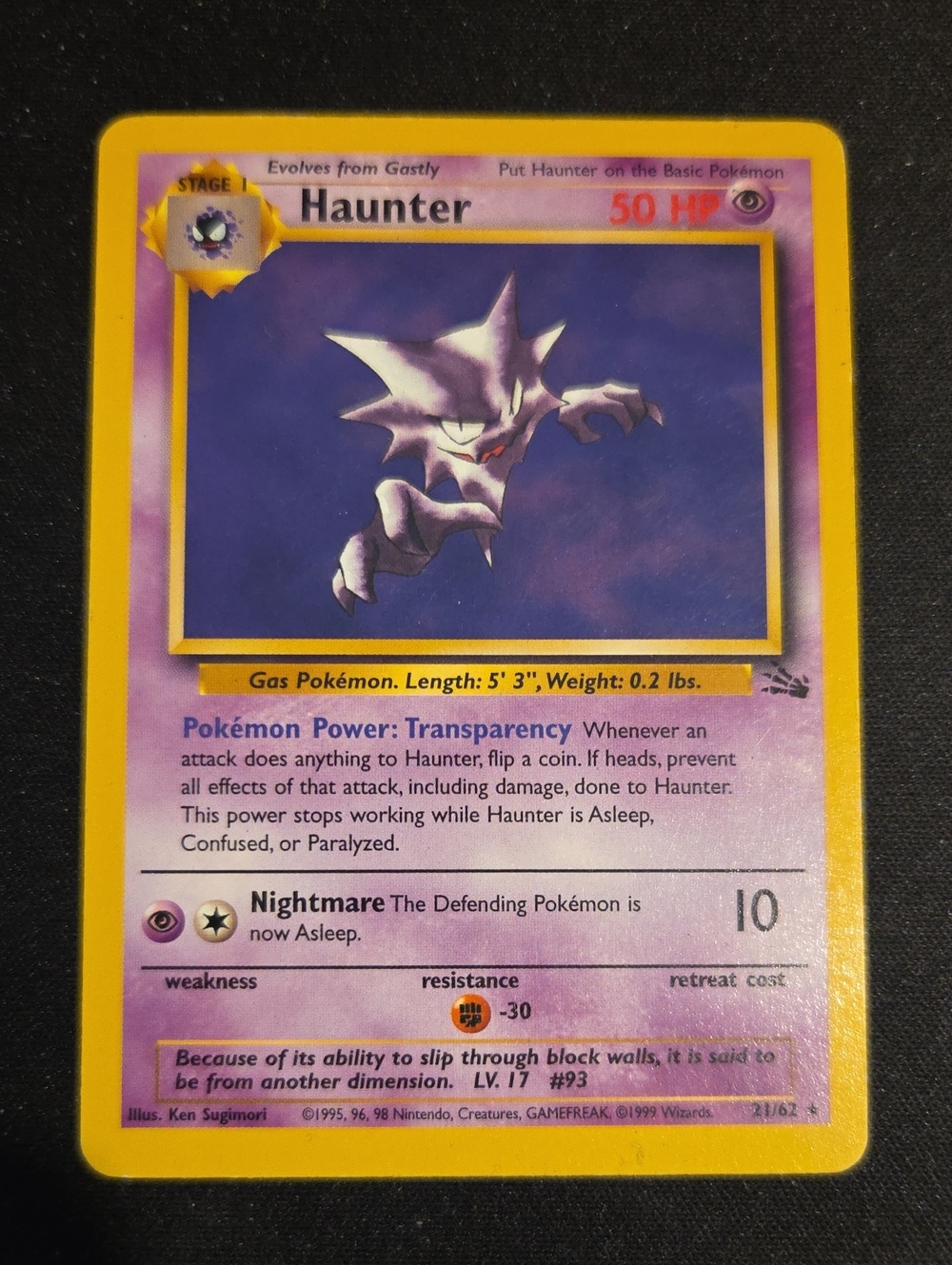 Pokemon Fossil Set 1999 HAUNTER Rare Trading Card (21/62)
